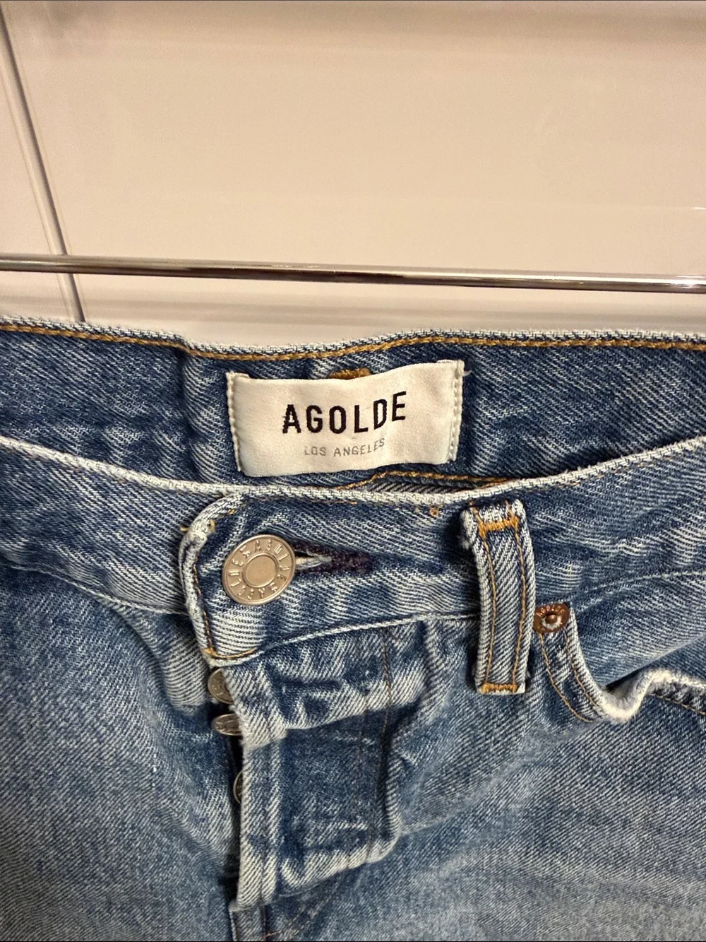 Agolde Medium Wash Blue Denim Shorts
